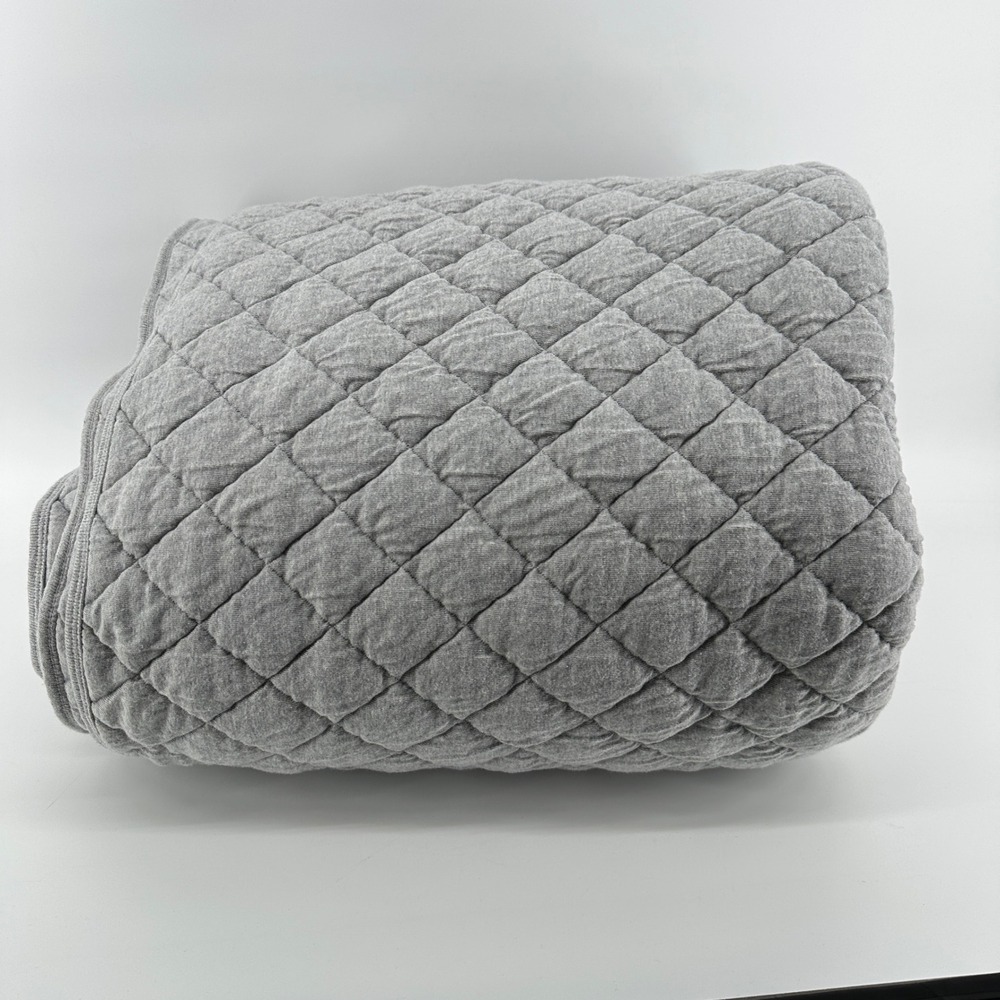 Rachel Zoe Heather Gray Quilted Cotton Jersey Throw Blanket 80x63